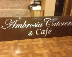 Ambrosia catering & cafe sign.