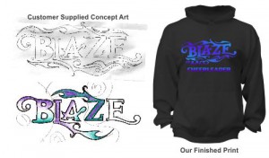A black hoodie with the word blaze on it.