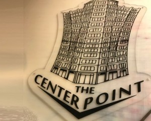 The center point logo on a wall.